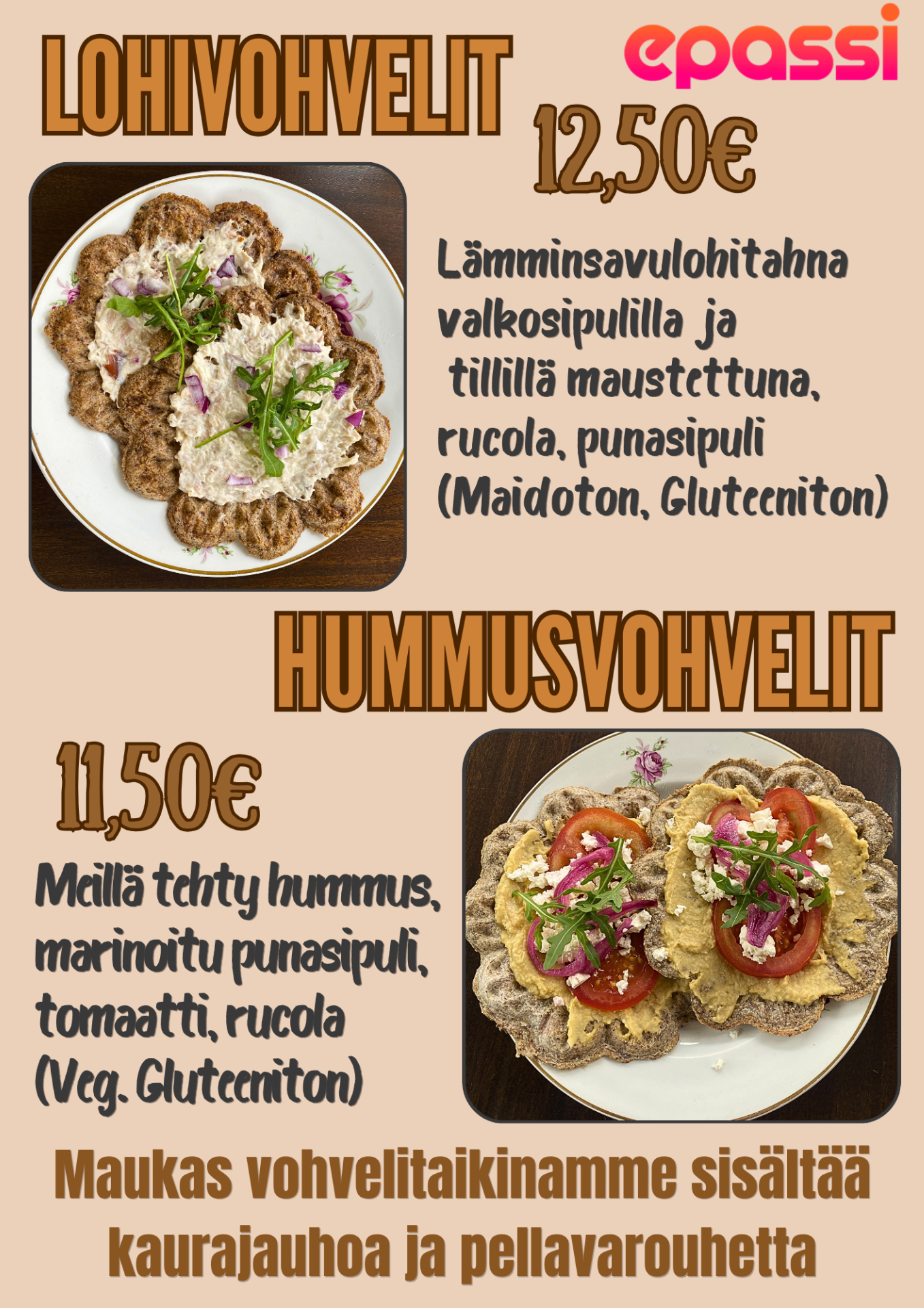 Gluteeniton vohveli, Suolainen vohveli, gluteeniton lounas, vegaaninen lounas, vegaaninen kahvila, gluteeniton kahvila, helsinki, vuosaari, itä-helsinki